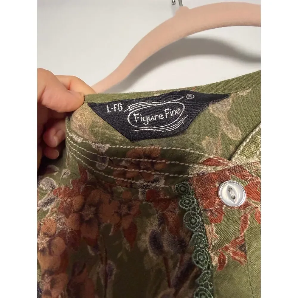 Nursing Maternity Modest Olive Green Floral Midi Dress